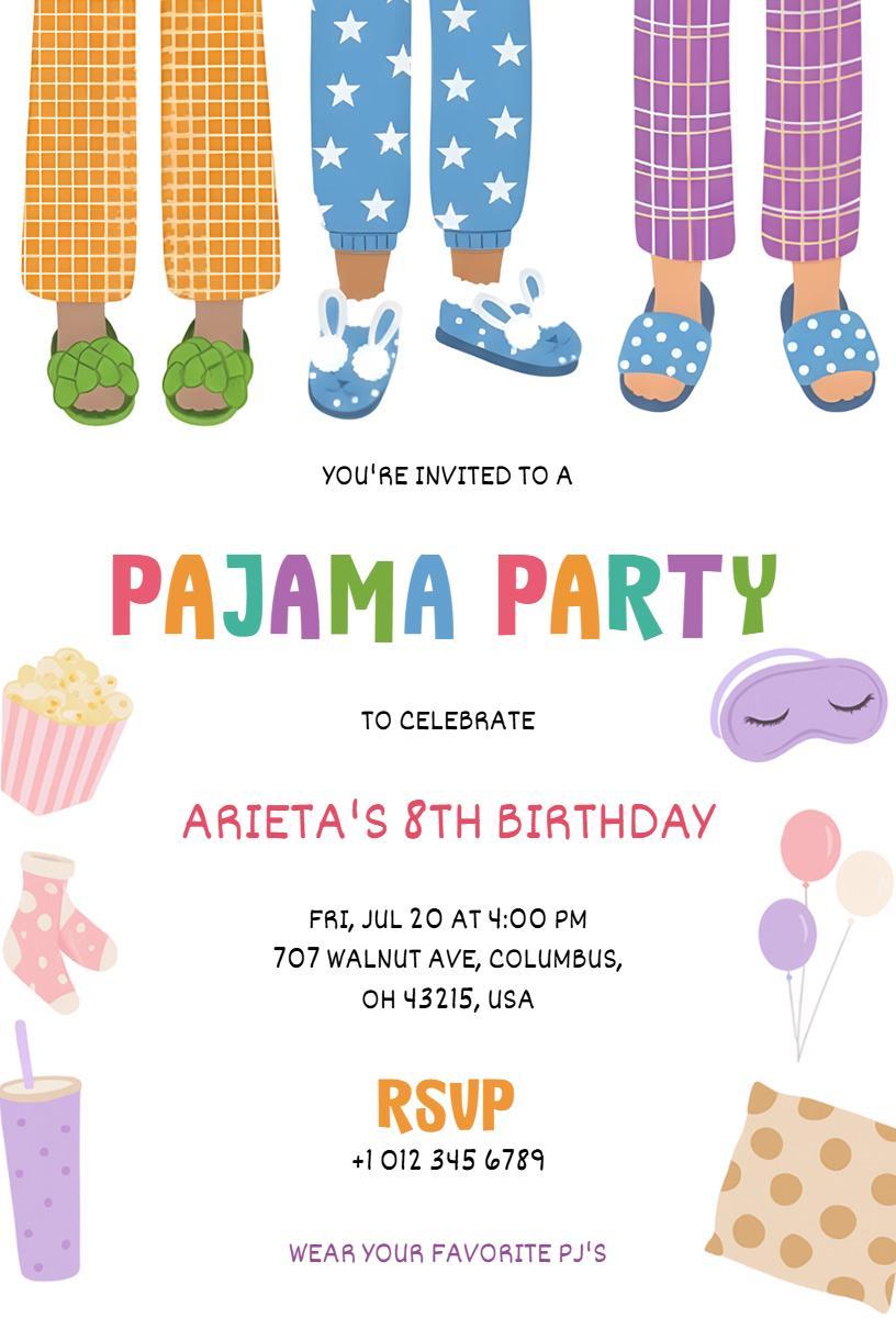 Colorful Fun Pajama Party Birthday Celebration Invitation Template