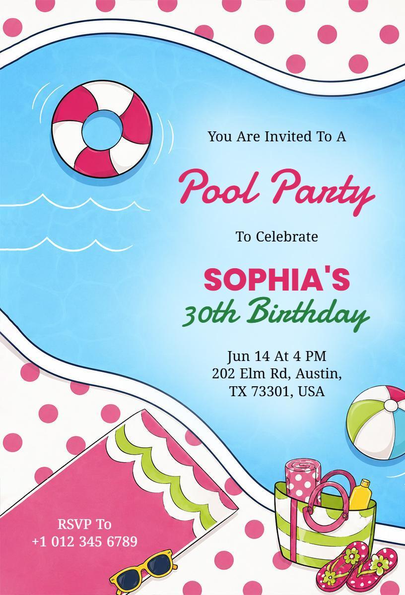 Colorful Fun Pool Party Birthday Celebration Invitation Template
