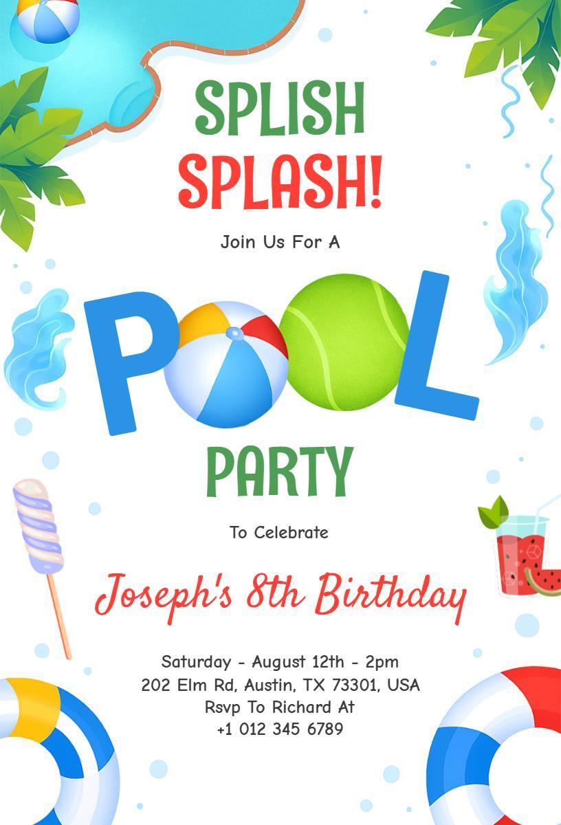 Colorful Fun Pool Party Celebration Invitation Template