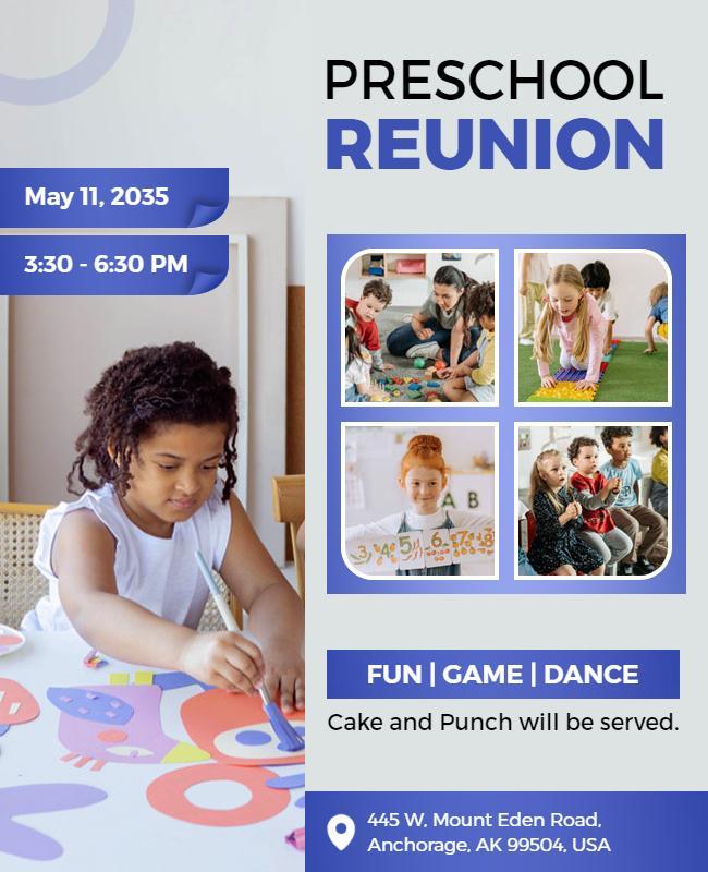 Colorful Fun Preschool Reunion Celebration Poster Template