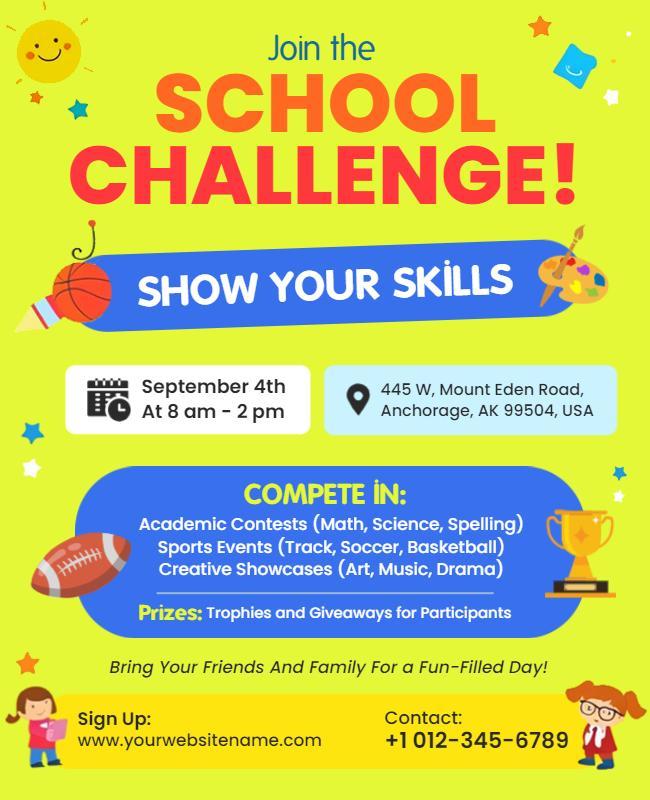 Colorful Fun School Challenge Skills Competition Poster Template