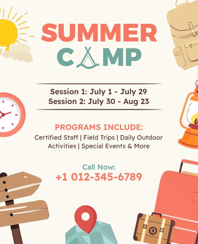 Colorful Fun Summer Camp Adventure Poster Template