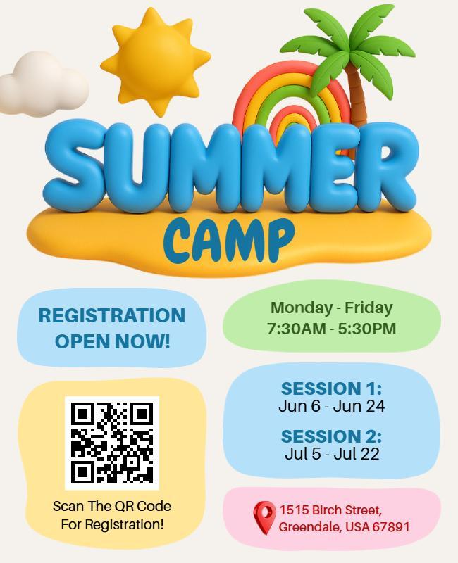 Colorful Fun Summer Camp Registration Flyer Template