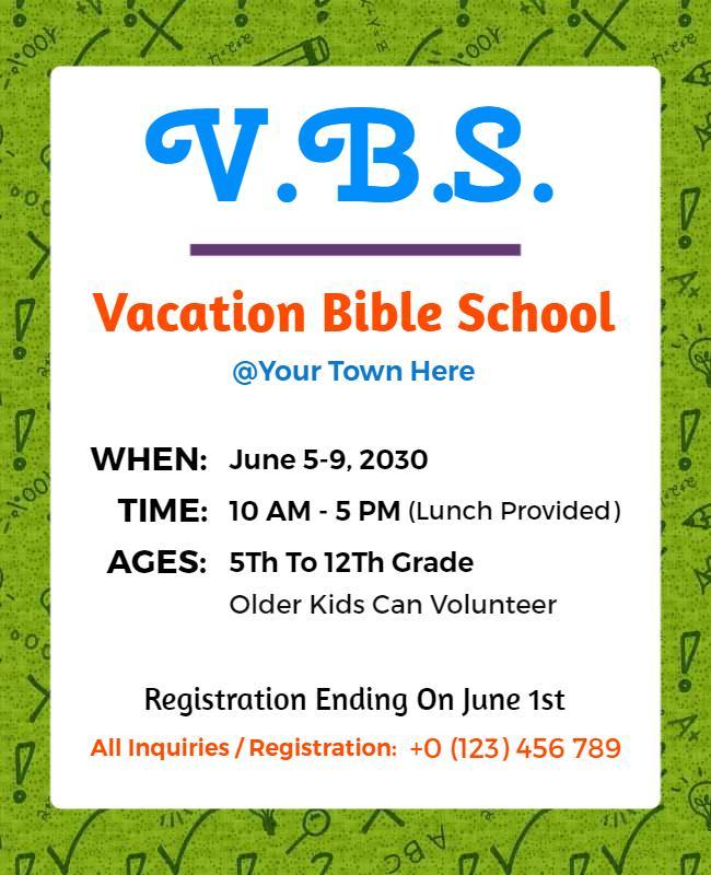 Colorful Fun Vacation Bible School Registration Poster Template