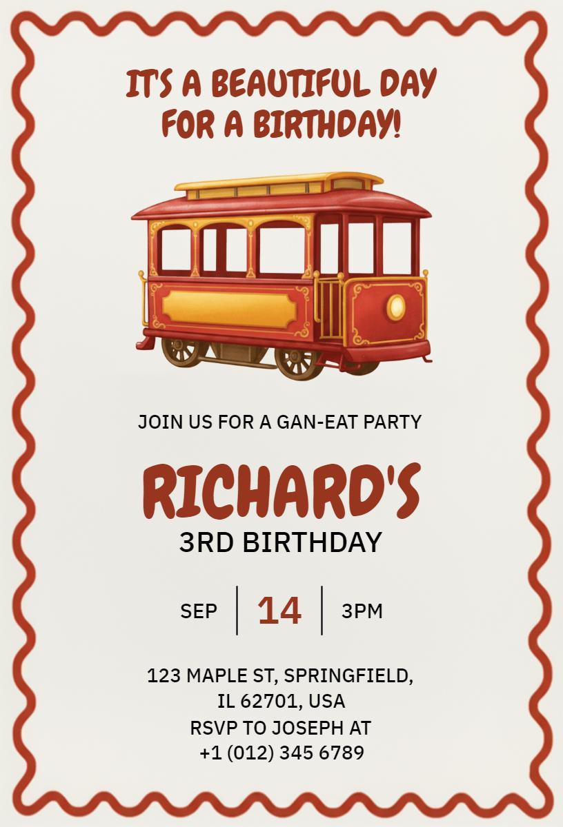 Colorful Gan-Eat Train Theme Birthday Celebration Invitation Template