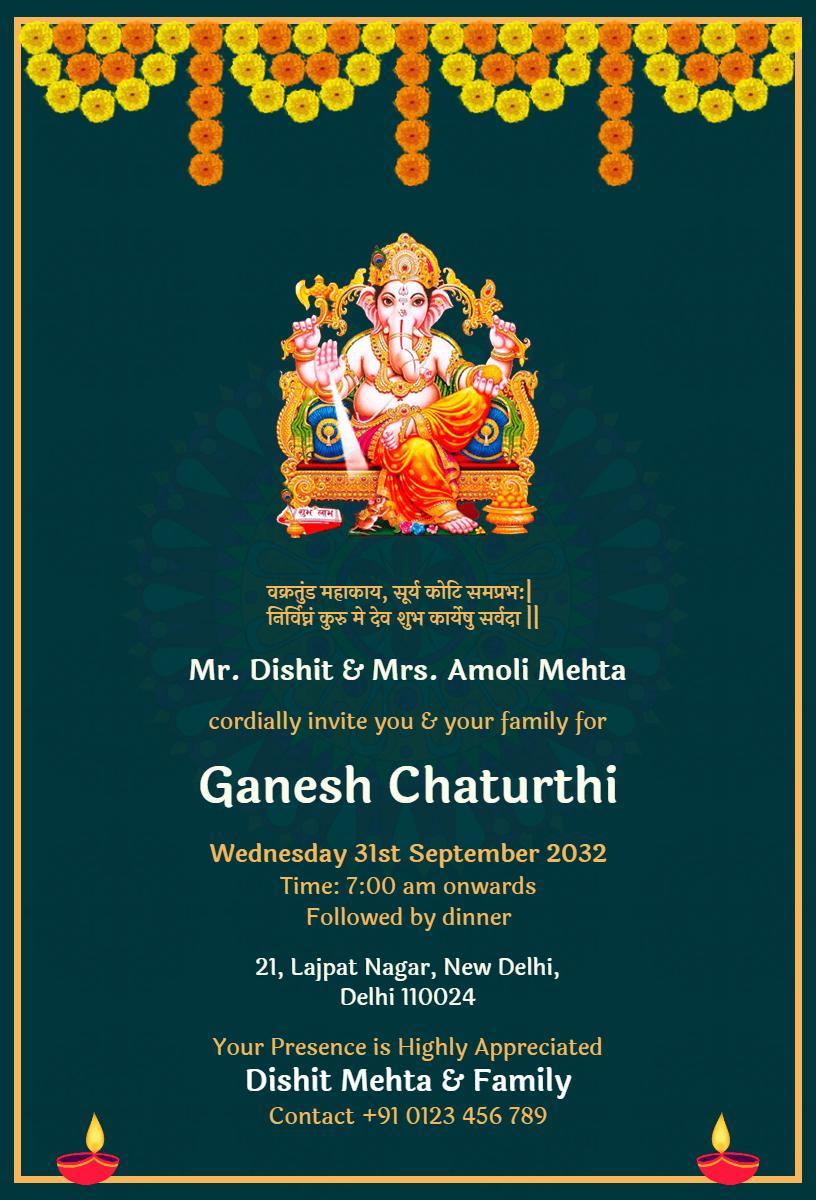 Colorful Ganesh Chaturthi Celebration Family Invitation Template