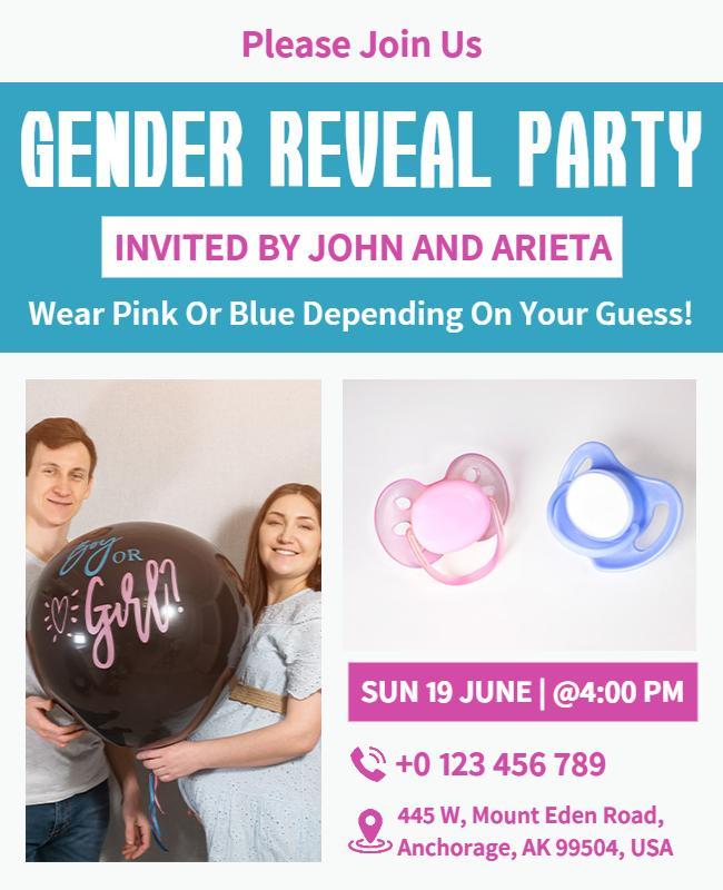 Colorful Gender Reveal Party Invitation Flyer Template