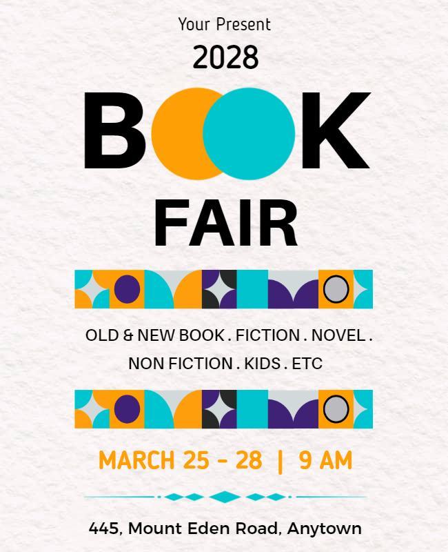 Colorful Geometric Book Fair Announcement Poster Template