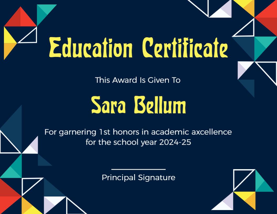 Colorful Geometric Design for Academic Excellence Certificate Template