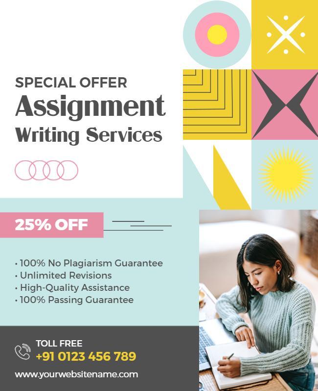 Colorful Geometric Design for Assignment Writing Services Poster Template