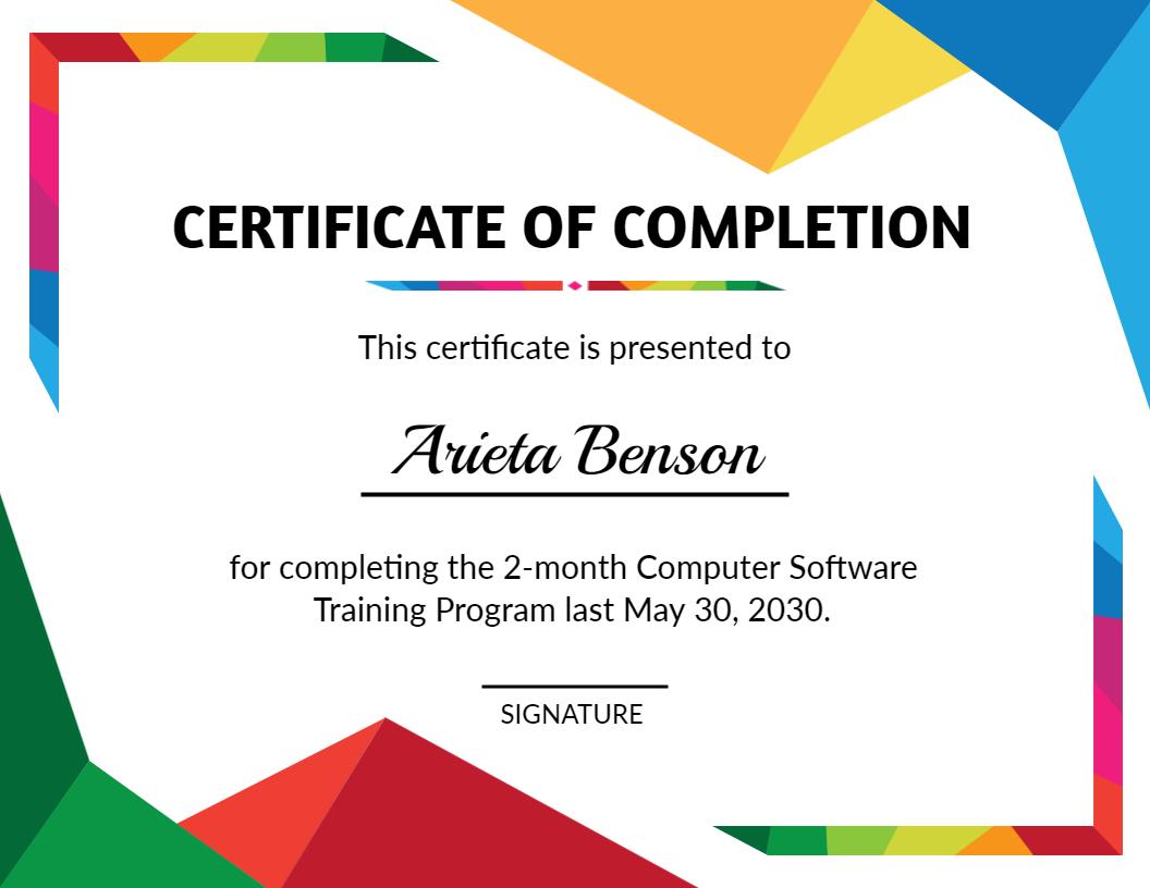 Colorful Geometric Design for Software Training Completion Certificate Template