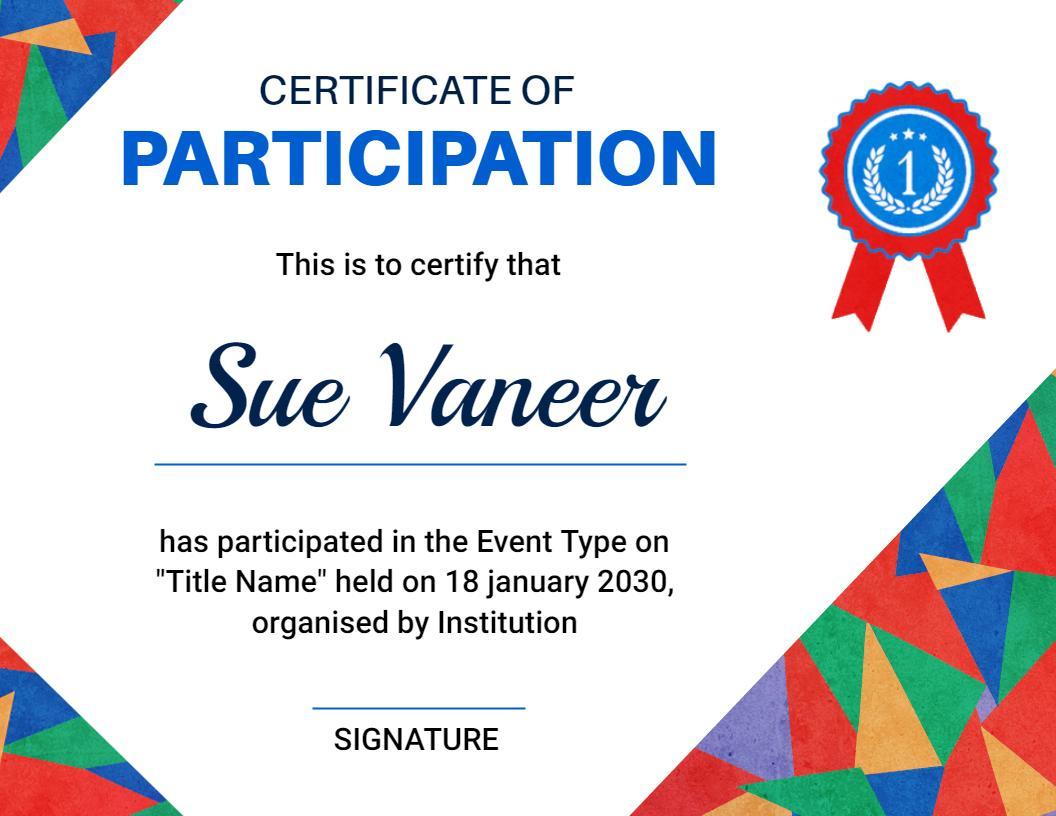 Colorful Geometric Design Participation Achievement Certificate Template