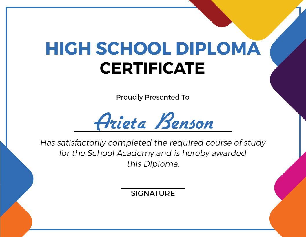 Colorful Geometric High School Diploma Certificate Template