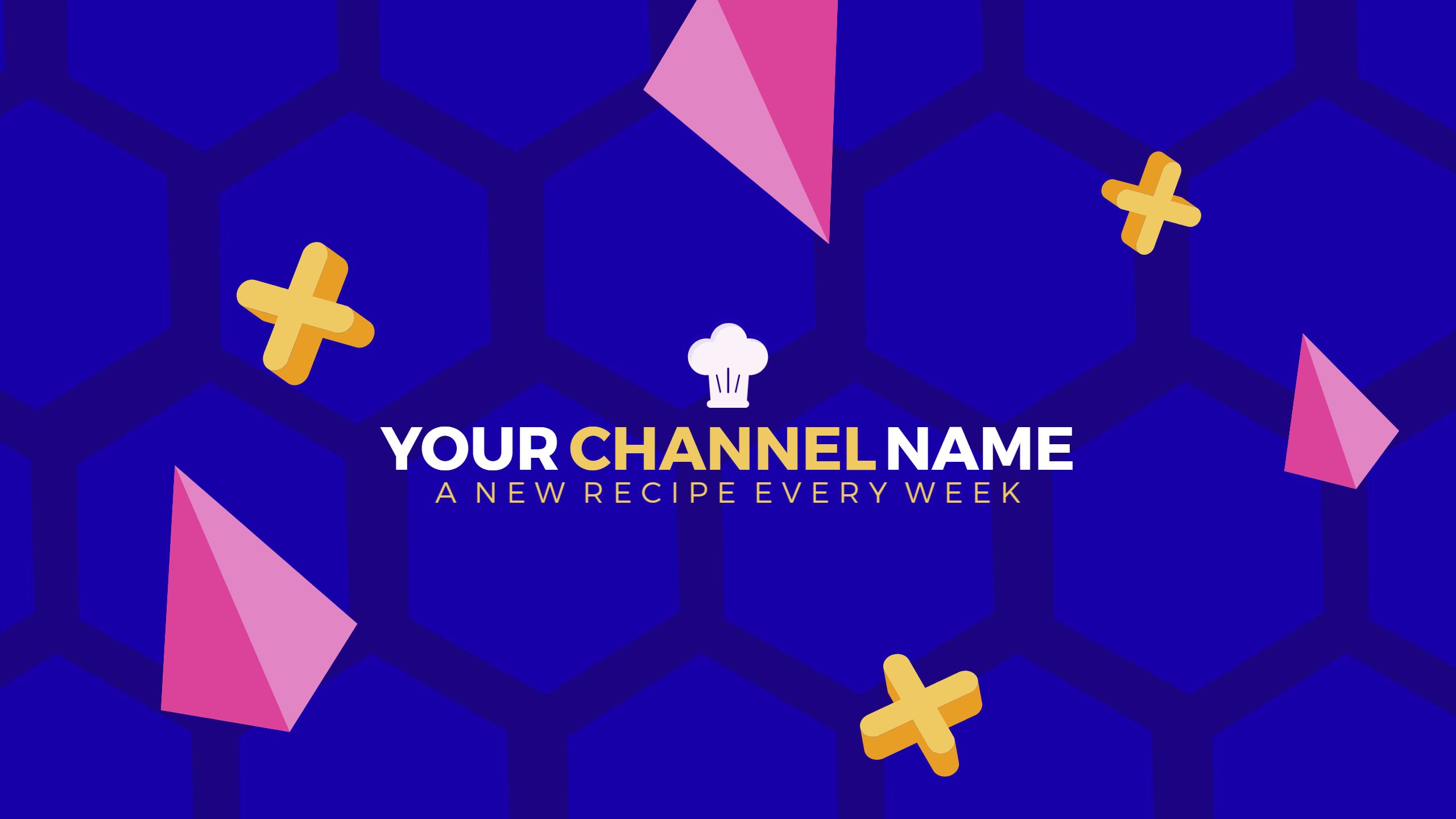 Colorful Geometric Shapes on Deep Blue YouTube Banner Template