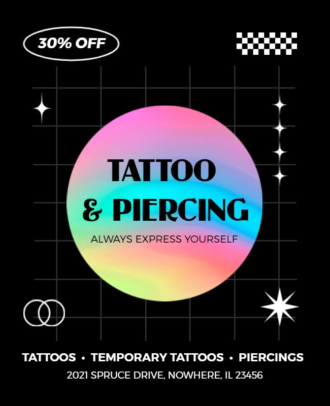 Colorful Gradient Tattoo and Piercing Promotion Poster Template