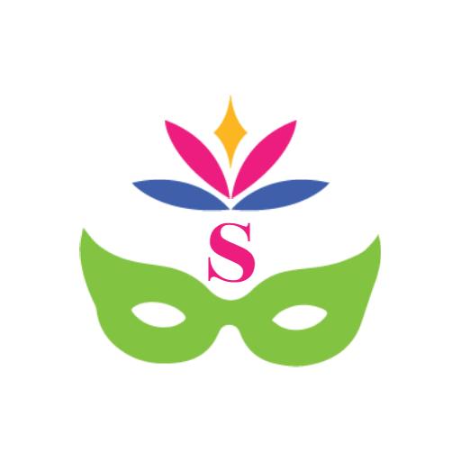 Colorful Green and Pink Mask Design Featuring Alphabet S Logo Template