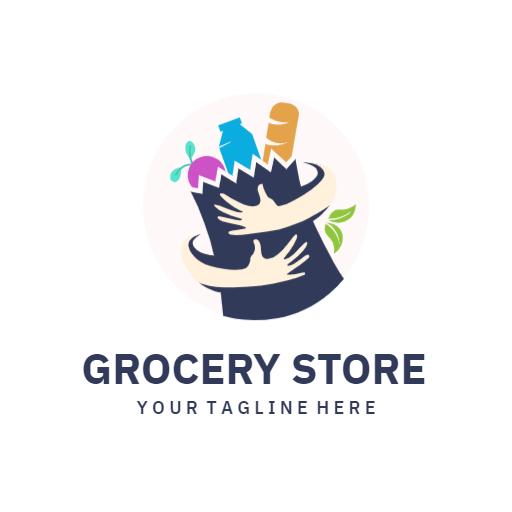 Colorful Grocery Bag Emphasizing Fresh Produce Delivery Logo Template