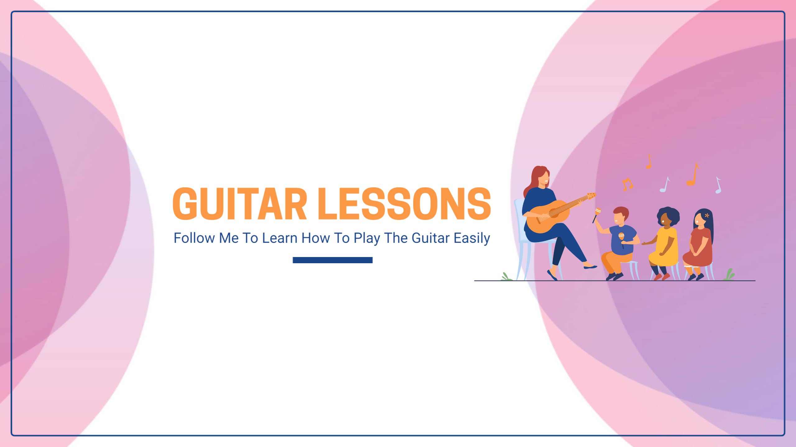 Colorful Guitar Lessons with Engaging Cartoon Characters YouTube Banner Template