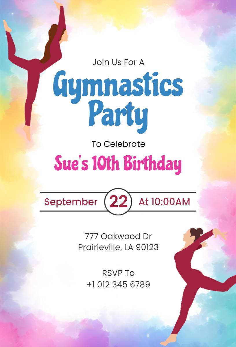 Colorful Gymnastics Birthday Celebration Invitation Template