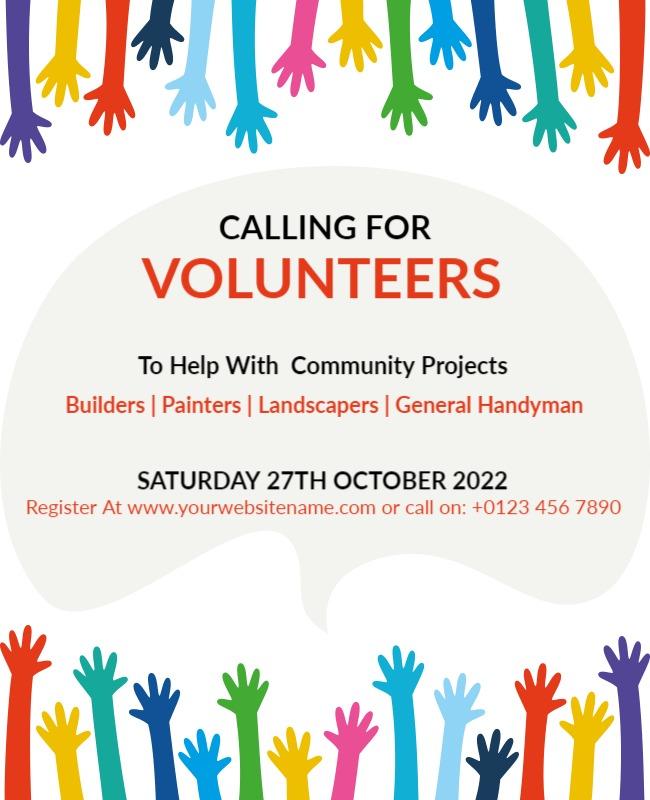 Colorful Hand-Drawn Community Volunteer Recruitment Poster Template