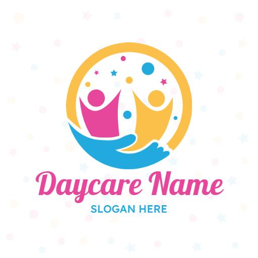 Colorful Hands Supporting Happy Children in Daycare Logo Template
