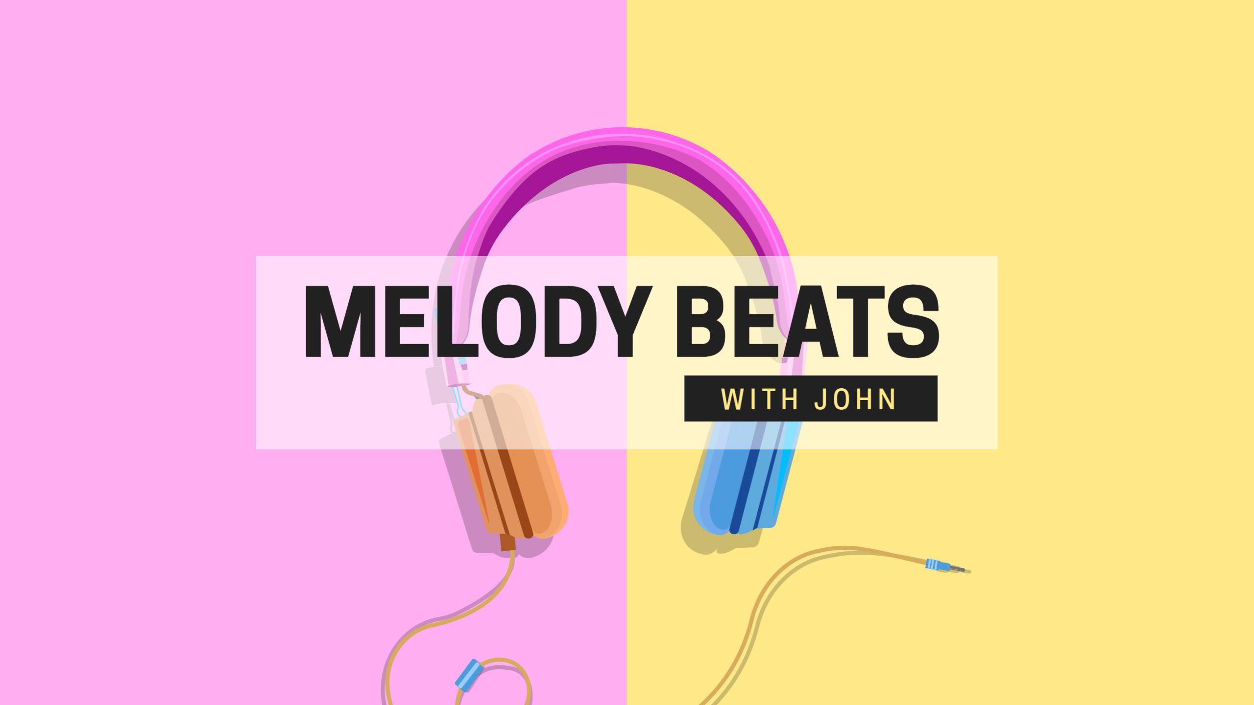 Colorful Headphones on Pink and Yellow YouTube Banner Template