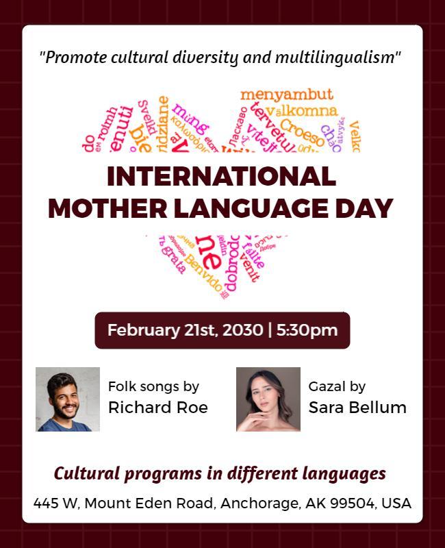 Colorful Heart Design for International Mother Language Day Poster Template