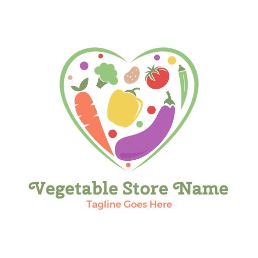 Colorful Heart Shape Full of Fresh Vegetables Grocery Logo Template