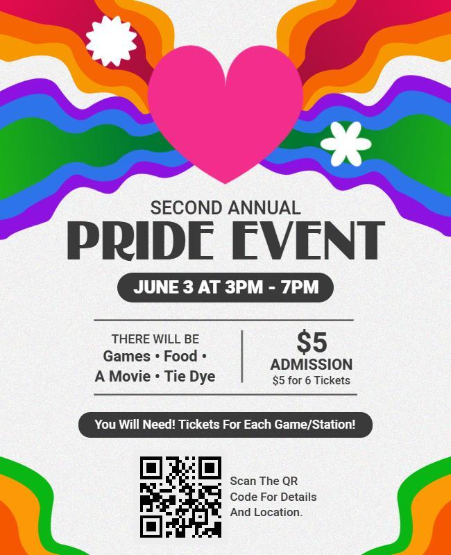 Colorful Heart-Themed Pride Celebration Event Flyer Template