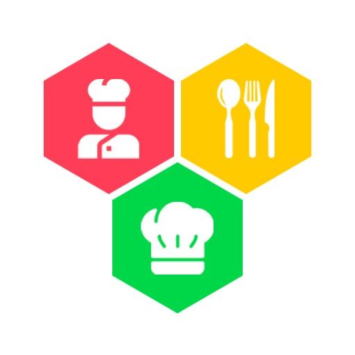 Colorful Hexagonal Icons Representing Culinary Catering Logo Template