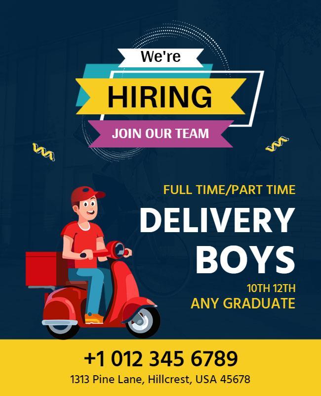 Colorful Hiring Announcement for Delivery Boys Poster Template