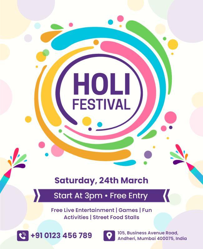 Colorful Holi Festival Celebration Flyer Template