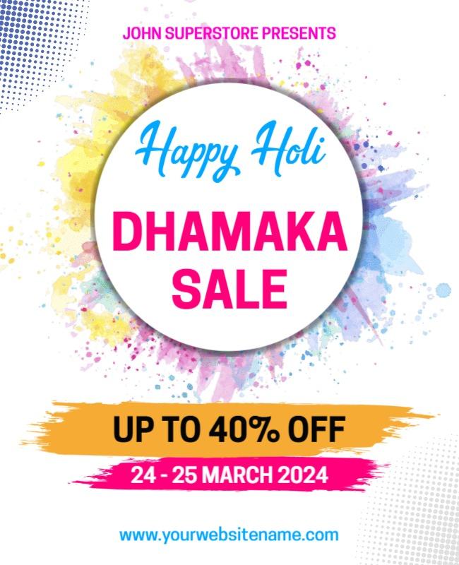 Colorful Holi Festival Dhamaka Sale Poster Template