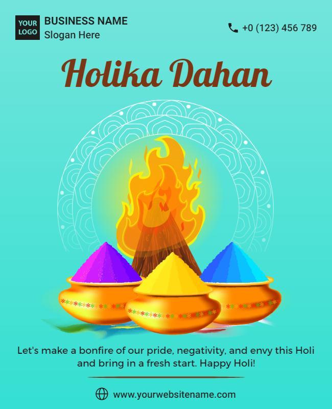 Colorful Holika Dahan Festival Celebration Poster Template