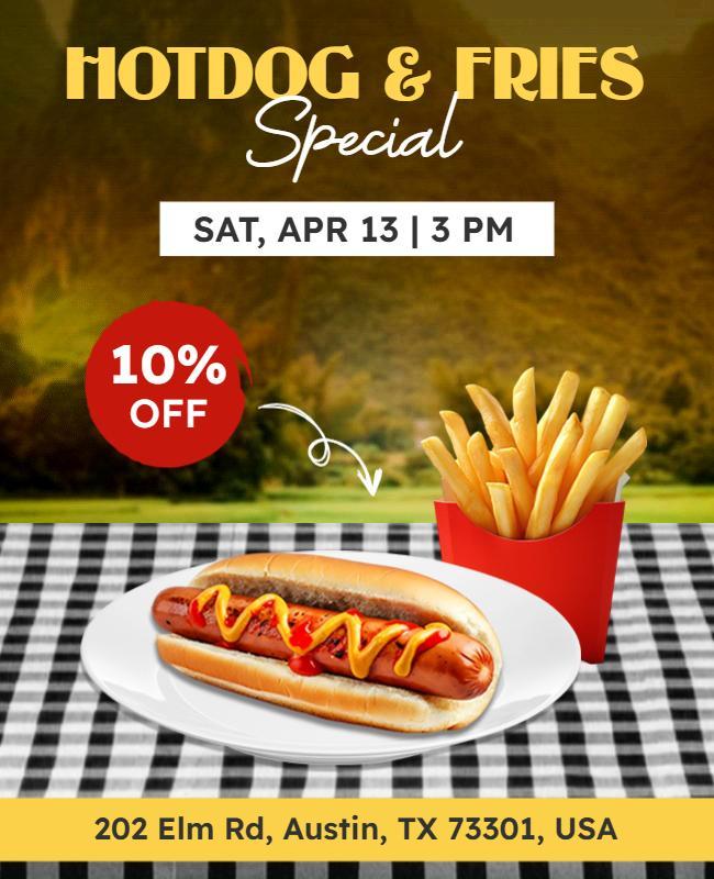 Colorful Hotdog and Fries Special Promotion Poster Template