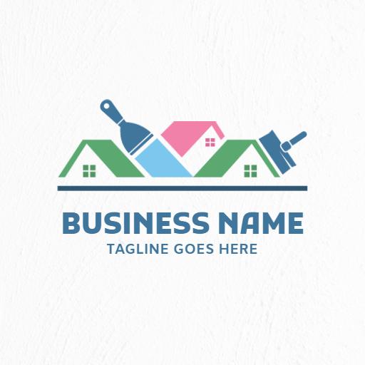 Colorful House Design Featuring Painting Tools for Drywall Logo Template