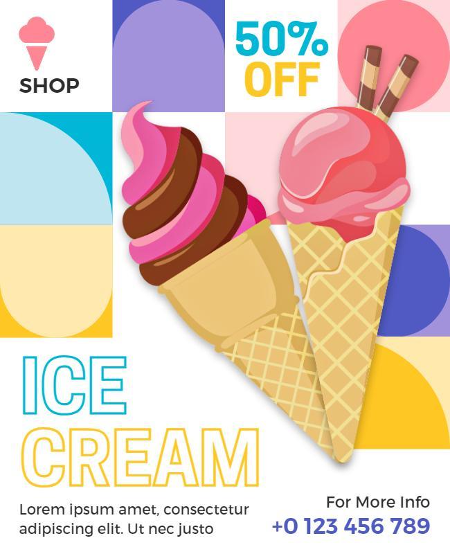 Colorful Ice Cream Sale with 50% Off Poster Template