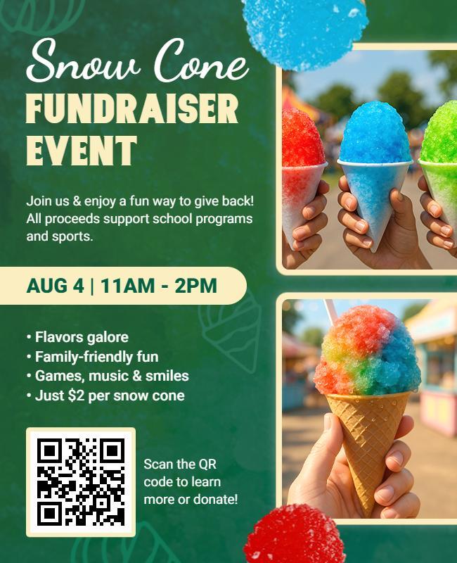 Colorful Community Snow Cone Fundraising Event Flyer Template