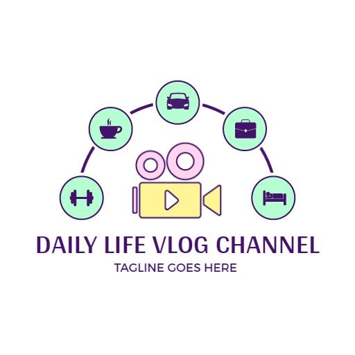 Colorful Icons Depicting Everyday Activities for Vlogger Logo Template