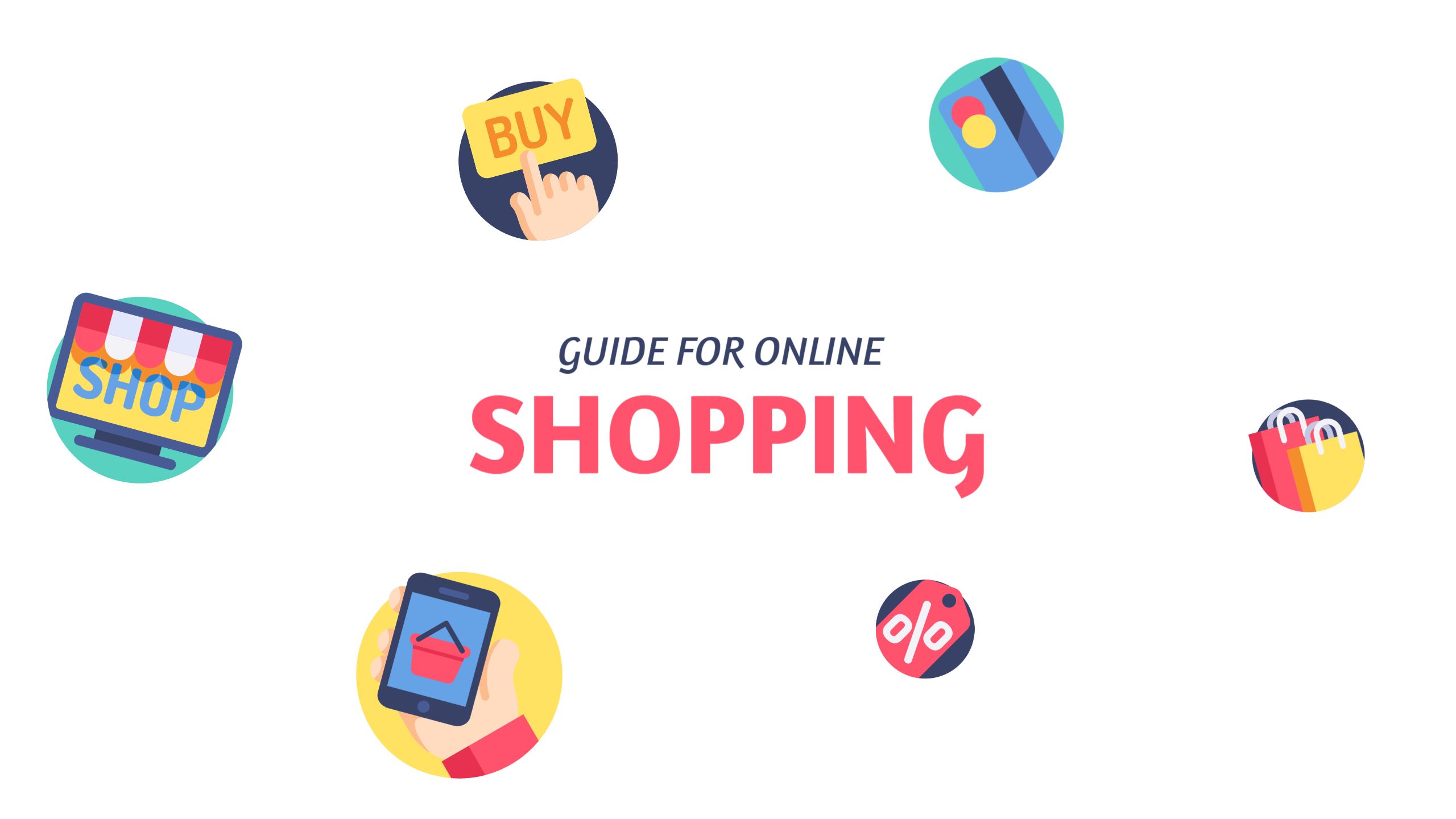 Colorful Icons for Online Shopping Guide YouTube Banner Template
