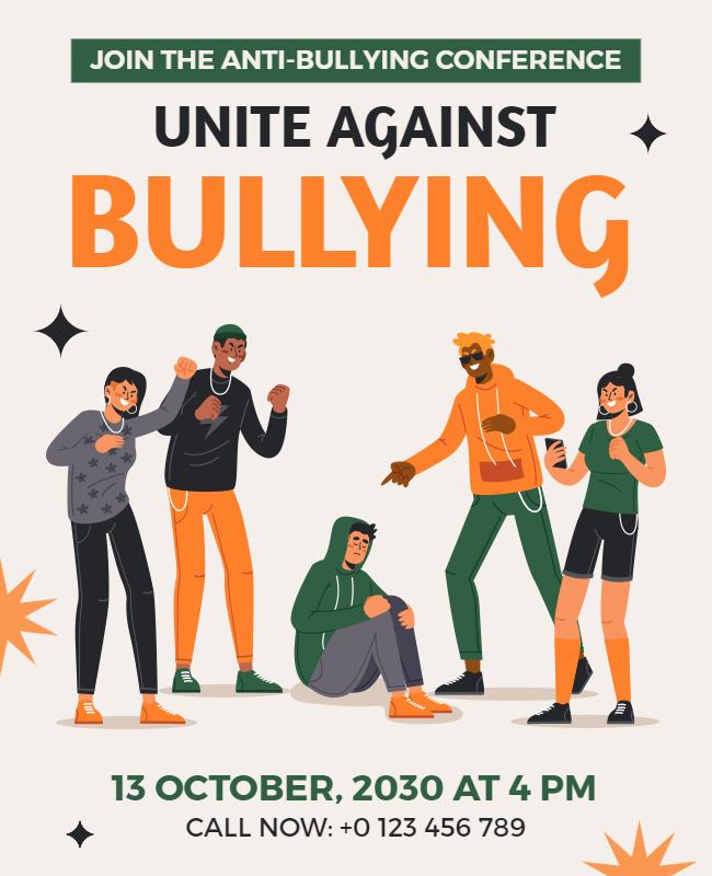 Colorful Illustrated Anti-Bullying Conference Flyer Template