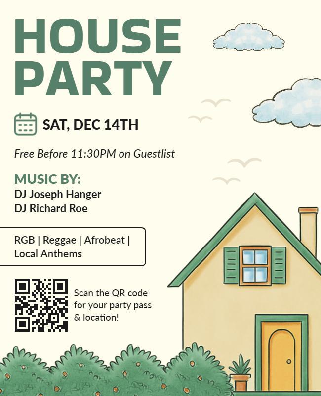 Colorful Illustrated House Party Celebration Flyer Template