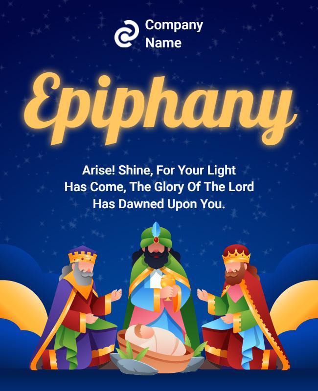 Colorful Illustrated Nativity Scene Epiphany Celebration Poster Template
