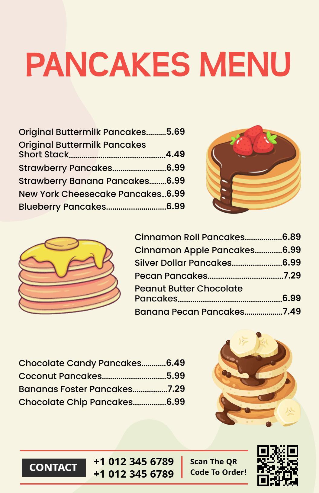 Colorful Illustrated Pancakes Menu Template