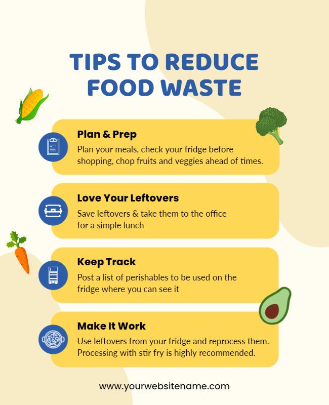 Colorful Illustrated Tips for Reducing Food Waste Poster Template