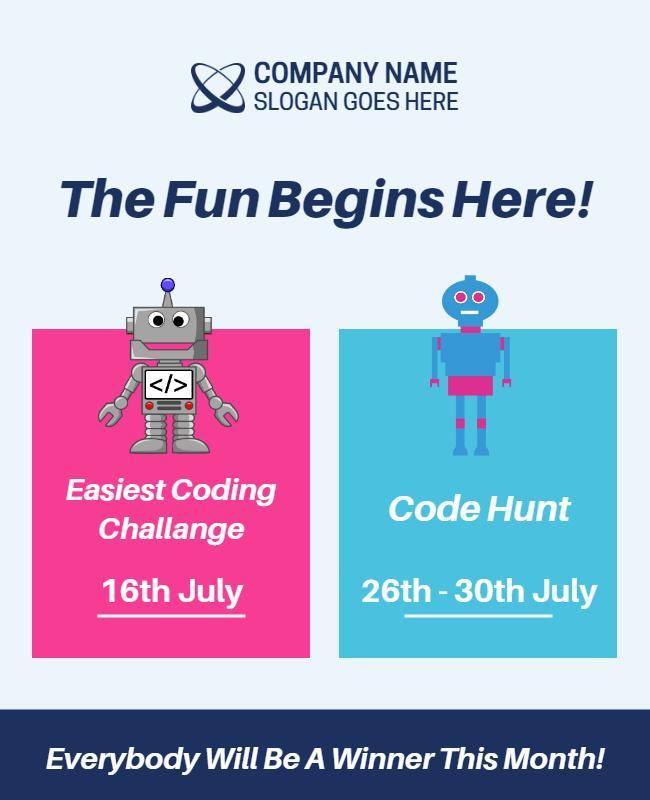 Colorful Illustration of Fun Coding Challenge Activities Poster Template