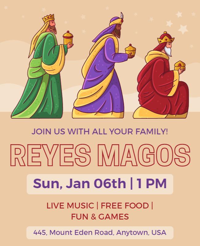 Colorful Illustration of Reyes Magos Family Celebration Poster Template