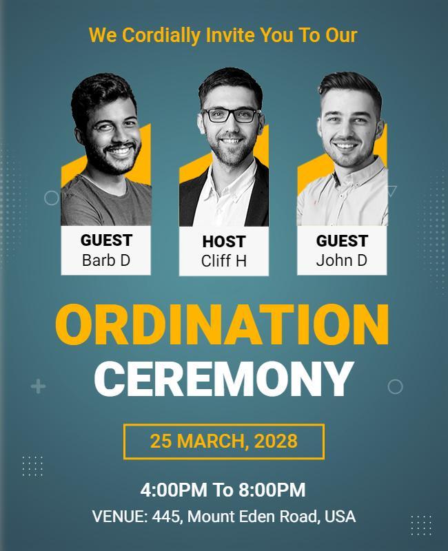 Colorful Invitation for Ordination Ceremony Event Poster Template