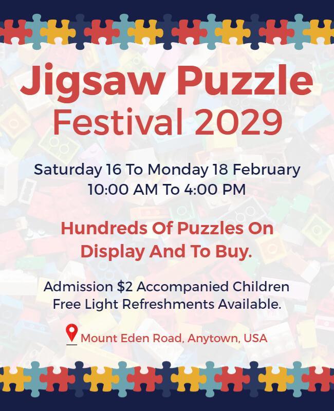 Colorful Jigsaw Puzzle Festival Event Poster Template