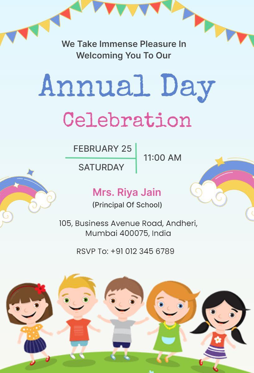 Colorful Kids Annual Day Celebration Function Invitation Template